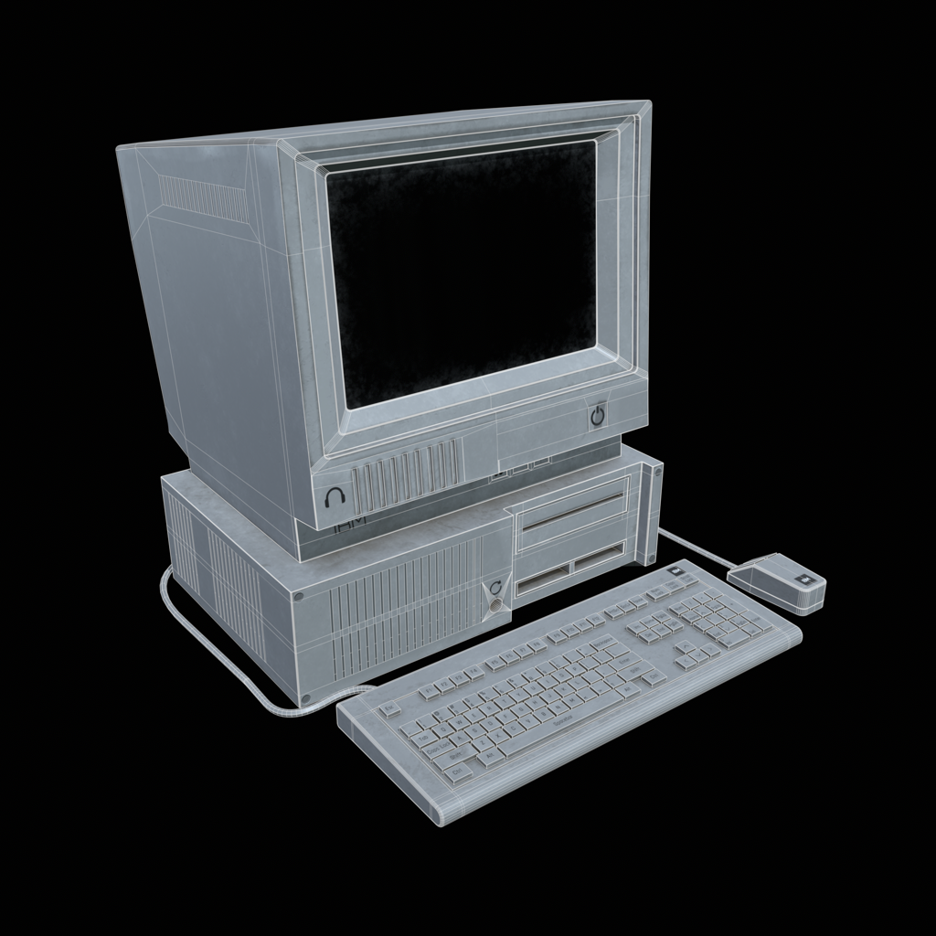 Retro IBM desktop computer — wireframe